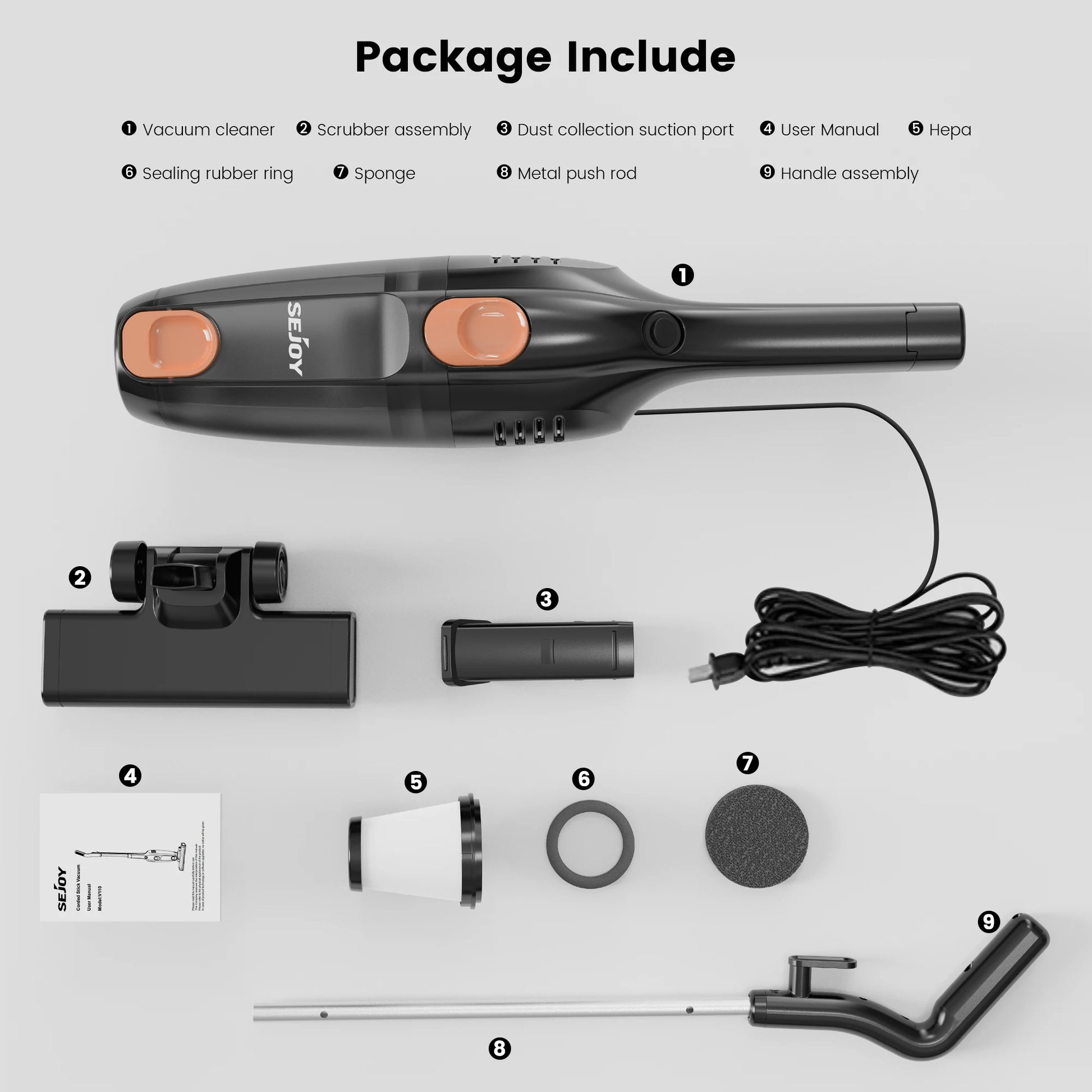 Sejoy Stick Vacuum Cleaner with HEPA Filters 15KPa 600W 2-in-1 Lightweight Corded Vac with Handheld Stick Vac for Home Car - Merit Sell