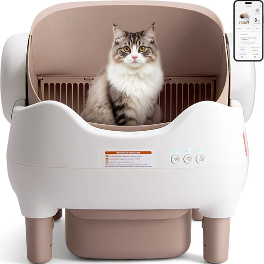 Self Cleaning Litter Box, Automatic Cat Litter Box with APP Control, Odor-Free  Large Waste Bin, Open-Top for Multi Cats Merit Sell