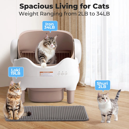 Self Cleaning Litter Box, Automatic Cat Litter Box with APP Control, Odor-Free  Large Waste Bin, Open-Top for Multi Cats Merit Sell