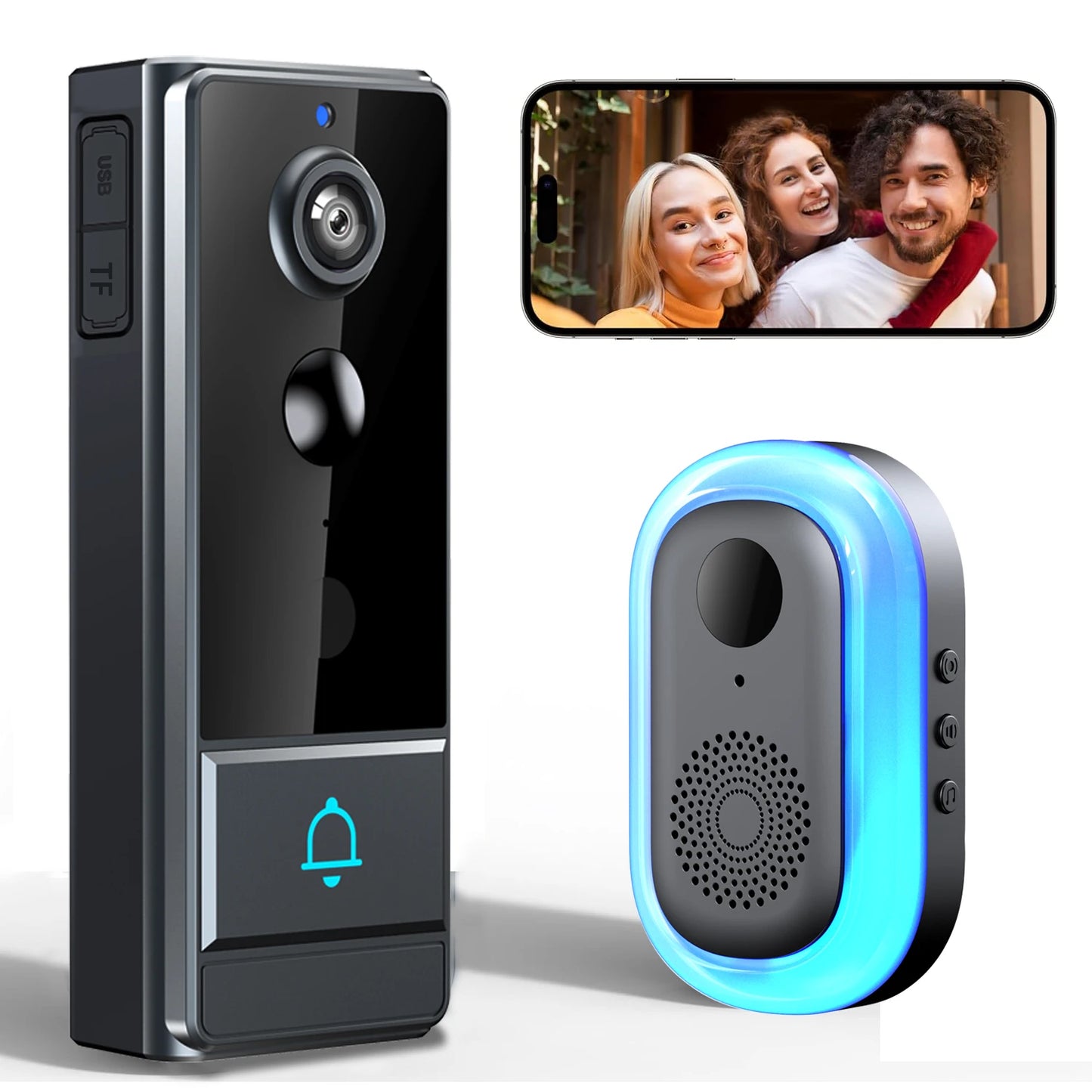Wireless Smart Video Doorbell, Video Doorbell Camera, Home Security WiFi Doorbell Camera, PIR Motion Doorbell