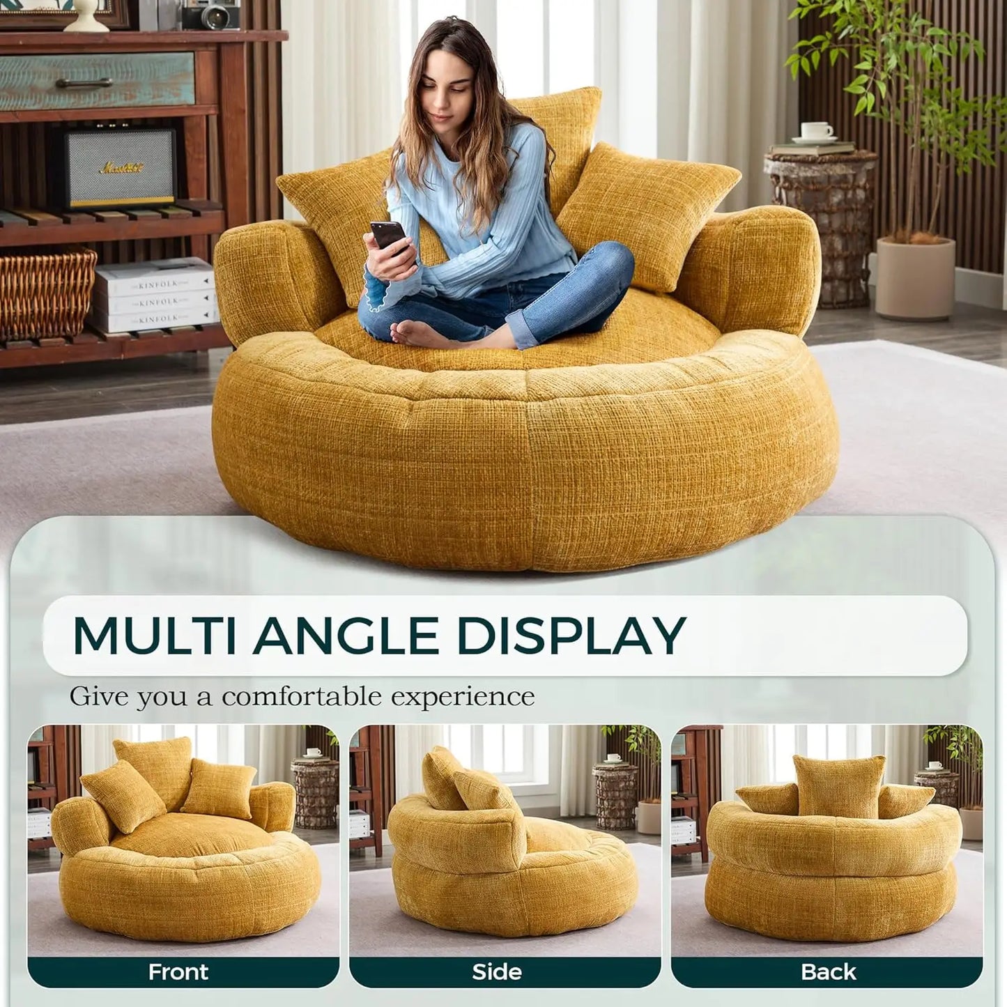 Large Oversized Bean Bag Sofa Chairs Couch with Pillows, Stuffed Round Sofa Chair , Customized Bean Bag Chairs for Adults