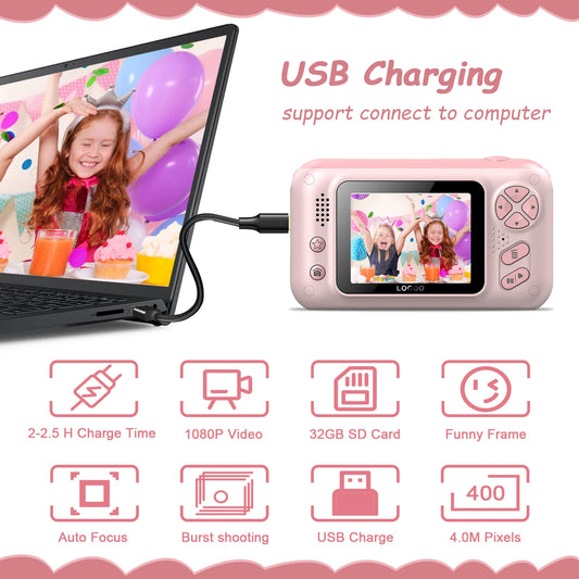 Cool cartoon children's camera fun gift, built-in gaming digital camera 2.4-inch children's photography device photo