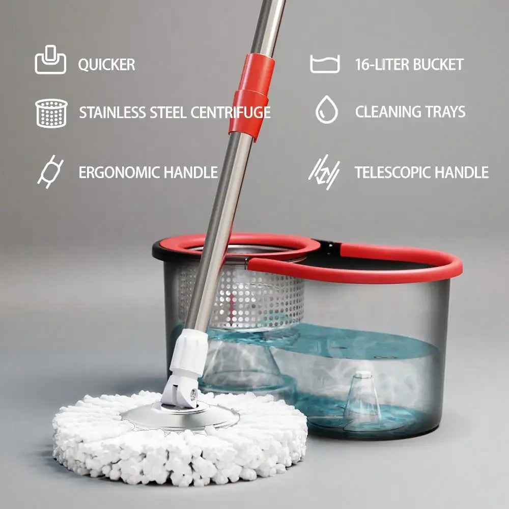 Mop And Bucket Set With 360° Rotatable Mop 3 Microfiber Heads 61-Inch Adjustable Handle Efficient Cleaning Supplies