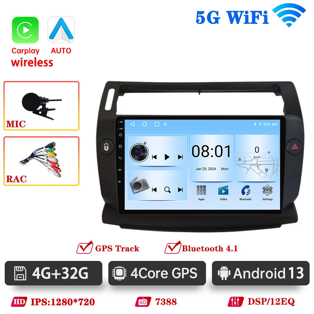 Car Radio For For Citroen C4 C-Triomphe Quatre 2004 2005-2009 Wireless CarPlay Android Auto DSP Car Multimedia GPS DVR autorad