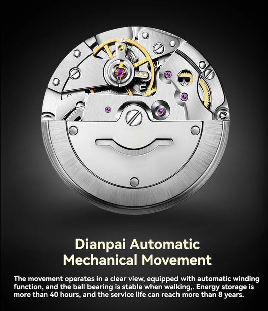 Dianpai New Men's Fully Automatic Mechanical Watch Stainless Steel Calendar Men's Night Light Waterproof Watch
