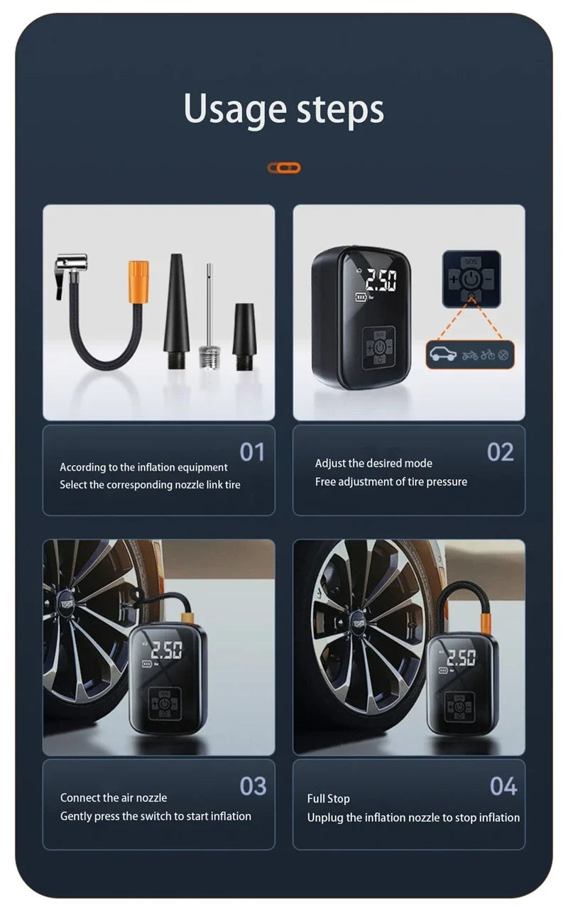 Car Tire Inflator Mini Air Compressor 12V 150PSI Portable Electric Air Pump  For Motorcycle Bicycle Tire Air Filling Pump ﻿ - Merit Sell SPECIFICATIONSBrand Name: DY&LMCertification: ce,CEChoice: yesHigh-concerned chemical: NoneOrigin: Mainland ChinaPower Type: Electric