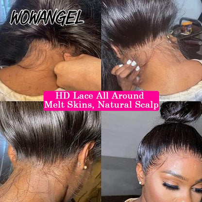 WowAngel 28in 360 HD Lace Front Wigs Straight Full Lace Human Hair Wigs Skins Melted Natural Scalp Remy Brazilian Hair For Women