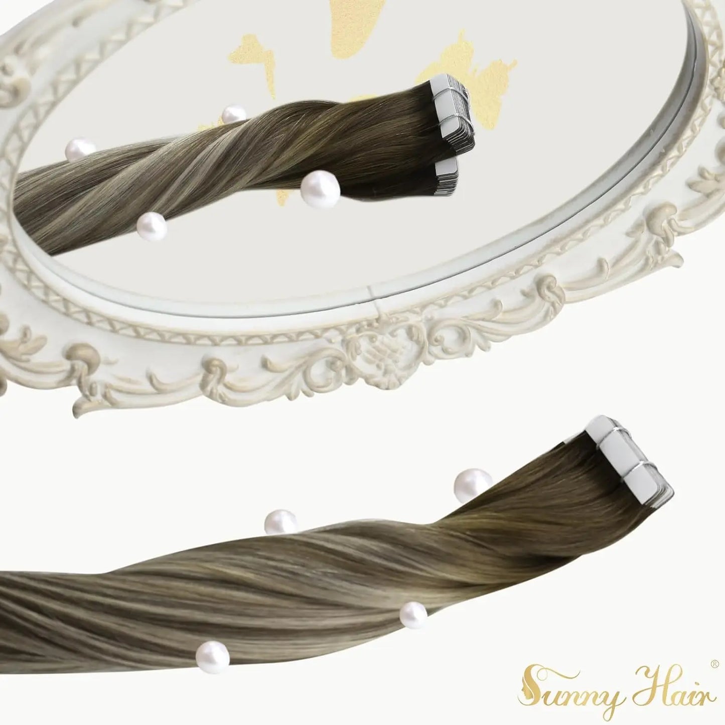 VeSunny Tape in Hair Extensions Human Hair Brown Balayage Cool Brown Fading to Ash Brown with Blonde Long Hair Extensions