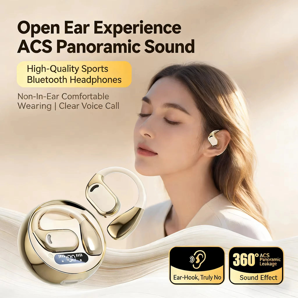 Open Ear Earbuds Wireless Earbuds Bluetooth 5.4,LED Display Bluetooth Earphone,AI Noise Reduction Touch Controls,72hr Playtime