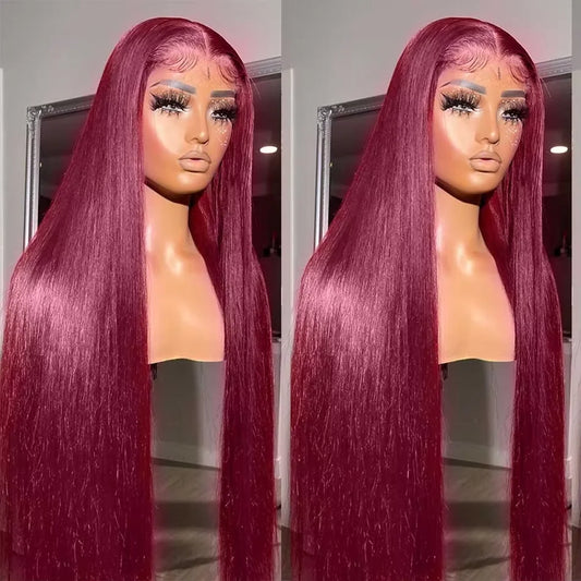 99J Burgundy Lace Frontal Wig 13x6 Straight Lace Front Wigs Human Hair HD Transparent Lace Wig Human Hair Pre Plucked Red Color
