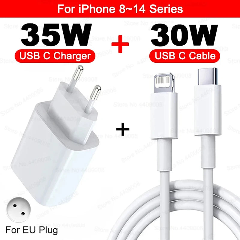 PD 35W USB C Fast Charger For Apple iPhone 16 15 14 13 12 11 Pro Max Fast Charging USB C Type C Charger Cable Phone Accessories
