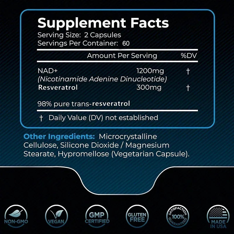 NAD + Resveratrol - Anti aging, Boost Energy, Cell Repair and Skin Health