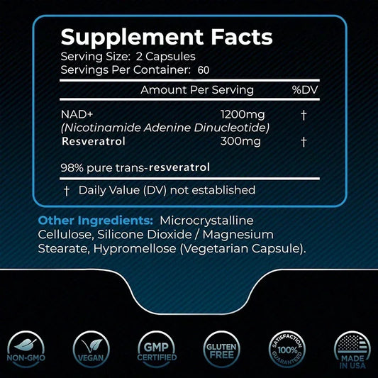 NAD + Resveratrol - Anti aging, Boost Energy, Cell Repair and Skin Health