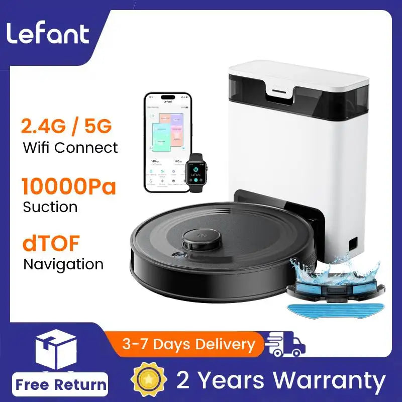 Lefant M2S Robot Vacuum Cleaner with Mapping, 10000Pa Suction, Automatic Dust Station,Laser Navigation, PSD Avoidance Technology - Merit Sell