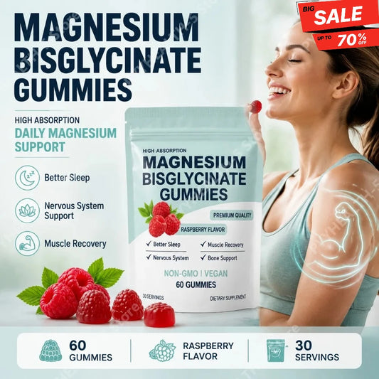 Magnesium Bisglycinate Gummies for Adults 400mg High Absorption for Sleep Nervous System Health Muscle Recovery Bone Health 60ct