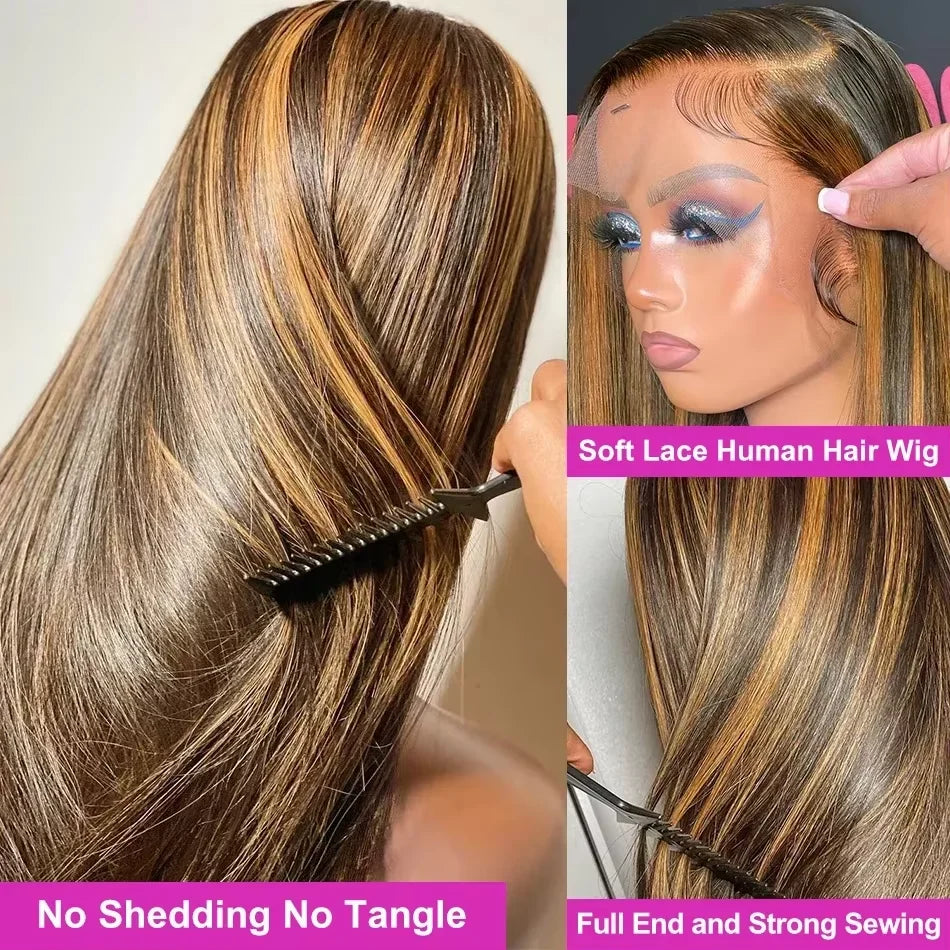 40 44 Inch Highlight Ombre Straight Wig P4/27 Honey Blonde 360 Full Hd Lace Front Colored Human Hair Wigs 13x6 Lace Frontal Wig