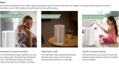 SEJOY Humidifiers for Bedroom Large Room Ultrasonic Air Humidifier for Baby Plant 4L Top Fill Smart Constant Humidity