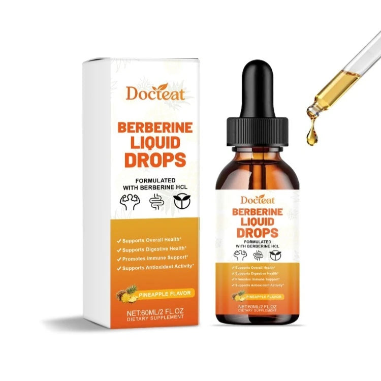 Docteat Berberine Liquid Drops Pineapple Flavor with Green Coffee Bean, Ceylon Cinnamon, Milk Thistle, 2 Ml, 30 Servings