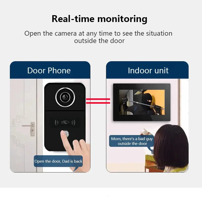 ANJIELO Smart Wifi 2-line intercom video Doorbell System 7/10-inch monitor 1080P doorbell camera Video doorbell Cartuya unlock