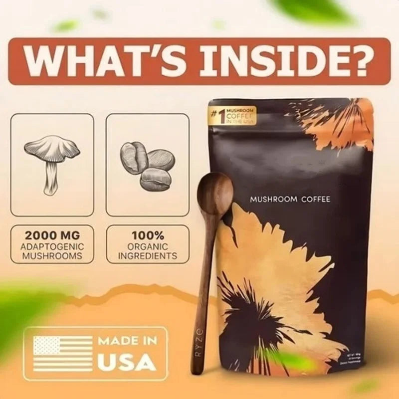 Organic Mushroom Matcha & Coffee, 2000mg Adaptogenic Blends, USDA Certified, Made in USA for Energy & Focus