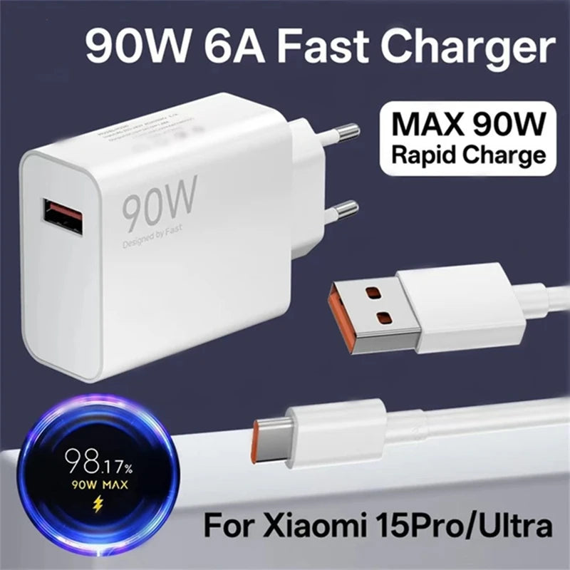 90w 6A Mobile Phone Charger Charging Head European And American Plug Adapter Fast Charging Head Suitable For Xiaomi Redmi