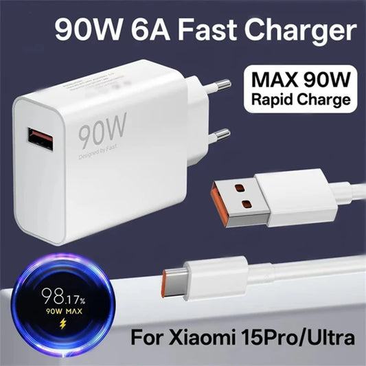 90w 6A Mobile Phone Charger Charging Head European And American Plug Adapter Fast Charging Head Suitable For Xiaomi Redmi - Merit Sell