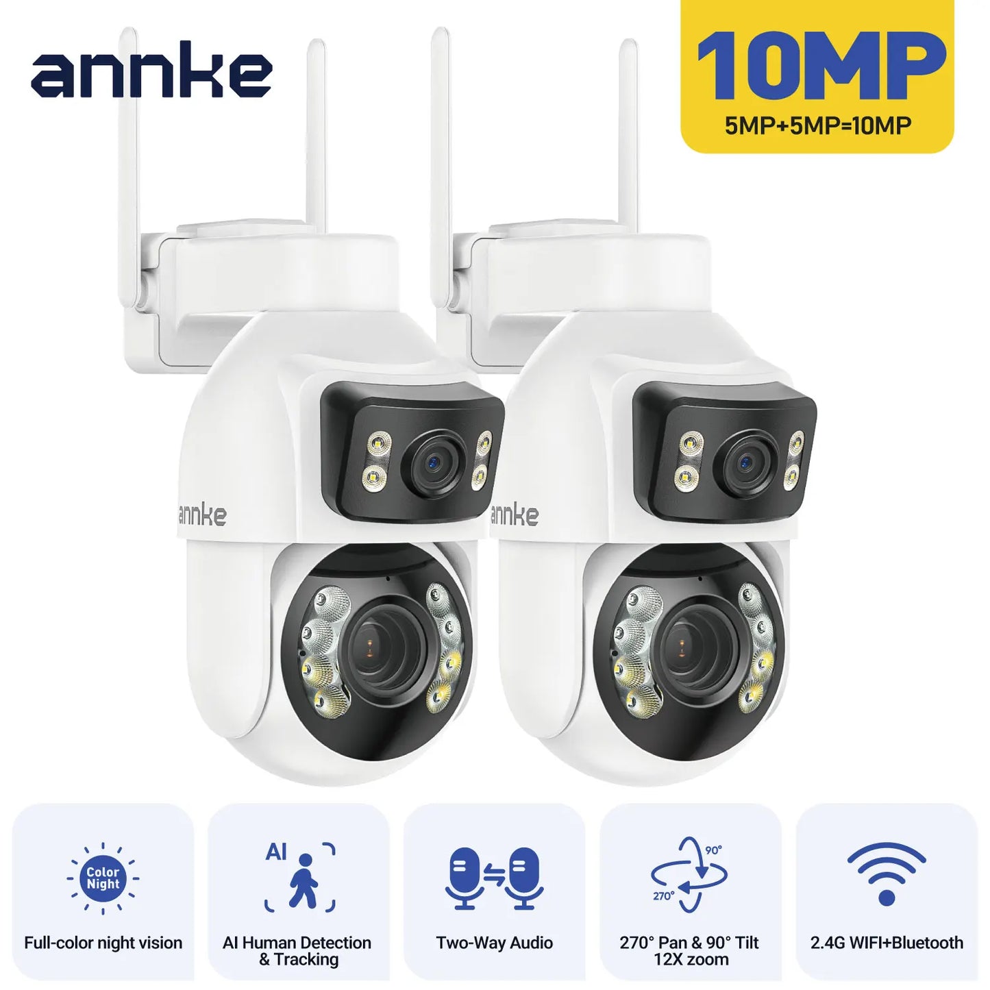 ANNKE WCD1012 10MP Dual Lens PTZ Camera 2.4G 12X wifi security camera Color Night Vision 1/2/4 PCS outdoor surveillance camera