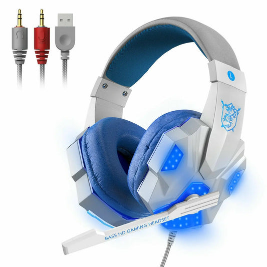 3.5mm LED Headphones with Stereo Bass Surround Sound Gaming Headset Mic for PC PS4 Xbox One