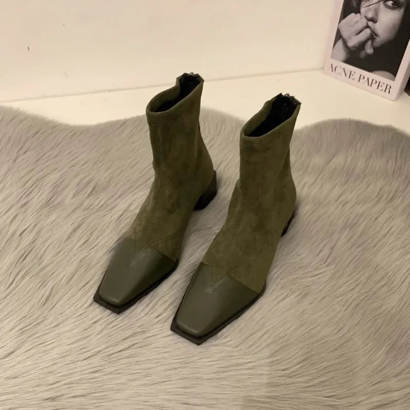 New Autumn Winter Woman Ankle Boots Fashion Fur Suede High Heel Short Boats Women Shoes Ladies Elegant Square Toe Roma Bootties