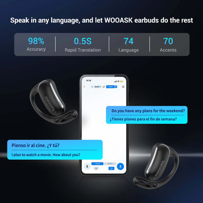 Wooask F56 Translator Earbuds -Real Time 144 Languages, Open Ear Translation Earphones No WIFI Needed, for Travel