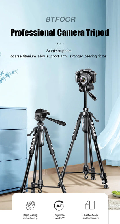 Phone Travel Self Tripod  Aluminum Tall 55” 140CM Stand With Quick Plates Mount Pan Head For Canon Nikon DSLR SLR Digital Camera
