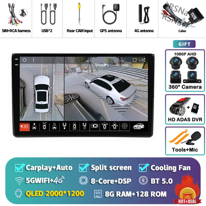 Android 14 Carplay Auto 2K Screen Car Radio Multimedia Player For Audi A4 2 3 B6 B7 S4 RS4 2000-2009 Autoradio Stereo Head Unit