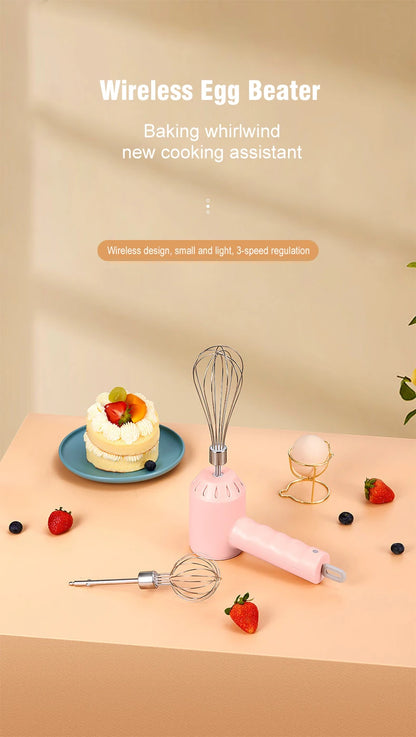 Wireless Portable Electric Food Mixer Hand Blender 3 Speeds High Power Dough Blender Egg Beater Baking Hand Mixer Kitchen Tools