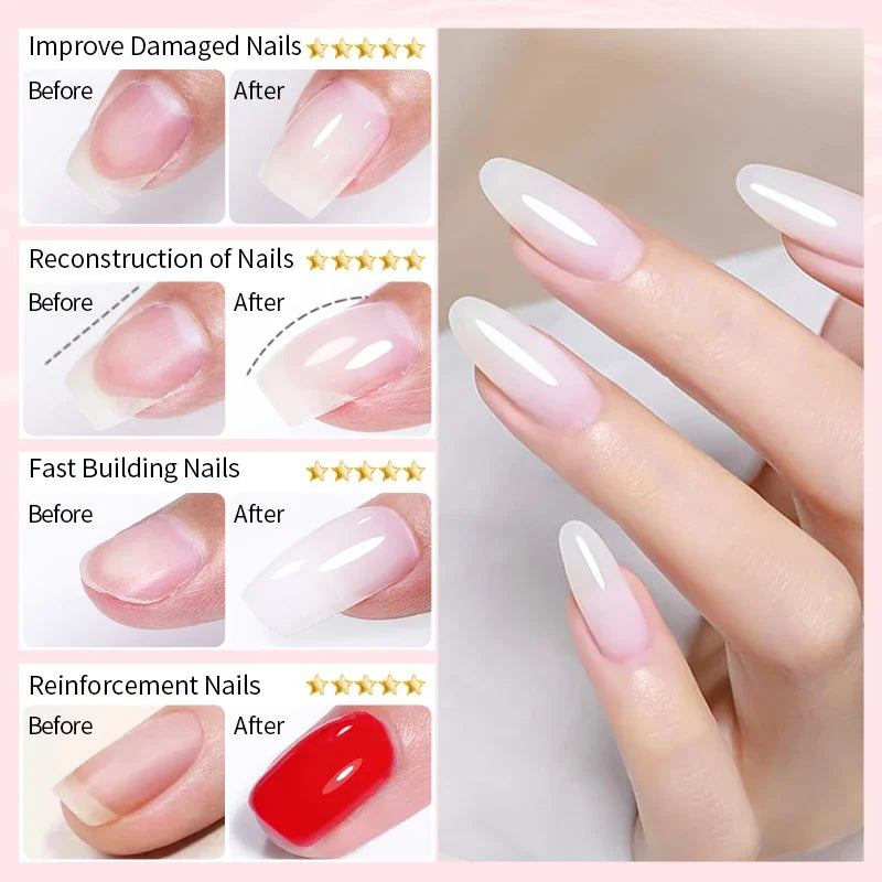 AWStorG 15ML Fiber Builder Nail Gel In A Bottle UV Semi Permanent Clear Pink Nail Strengthener Extension Construction Gel