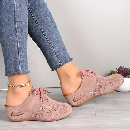 Stylish Womens Solid Color Wedge Heeled Sandals - Comfortable Slip-On Platform Shoes with Faux Leather Upper and Rubber Sole