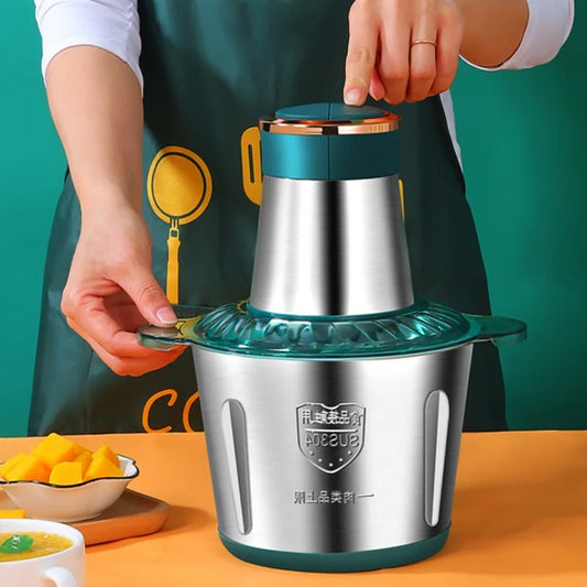 Electric Meat Mincer Grinder Stainless Steel Chopper 2L Food Processor Garlic Mud Maker Blender Large Capacity Kitchen Utensils