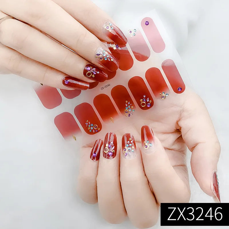 3D Waterproof Nail Art Stickers Self-Adhesive Fashion Colorful Manicure Decal UV LED Lamp Need Gel Nail Decals Nail Decoration