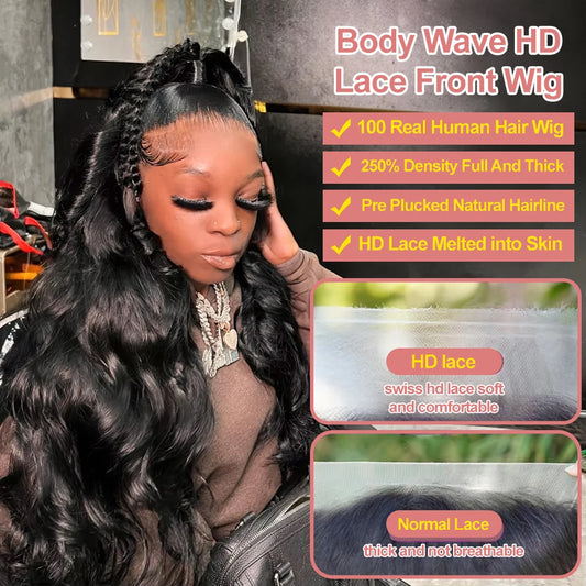 Body Wave Glueless Wig Human Hair Wig  40 inch 13x6 Lace Frontal Wig 360 Full Lace Wigs of Women Pre cut Lace Water Wave Wigs