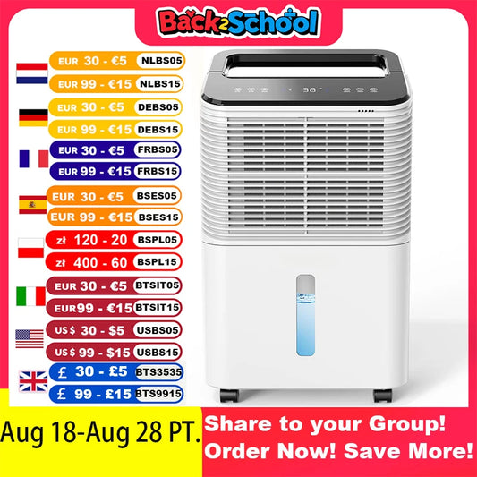 Dehumidifier 16 L/day, Ultra-quiet Electric Intelligent Central Control, Auto Mode, Moisture Display, 24h Timer Home Appliances