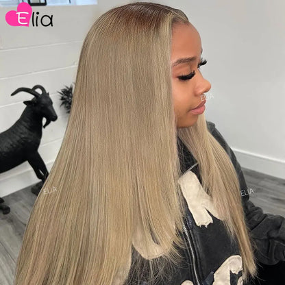 250 Density Brown Roots Blonde Colored Hair Wig Body Wave 32 Inches 13x6 Lace Frontal Human Hair Wig for Women Pre plucked 13x4
