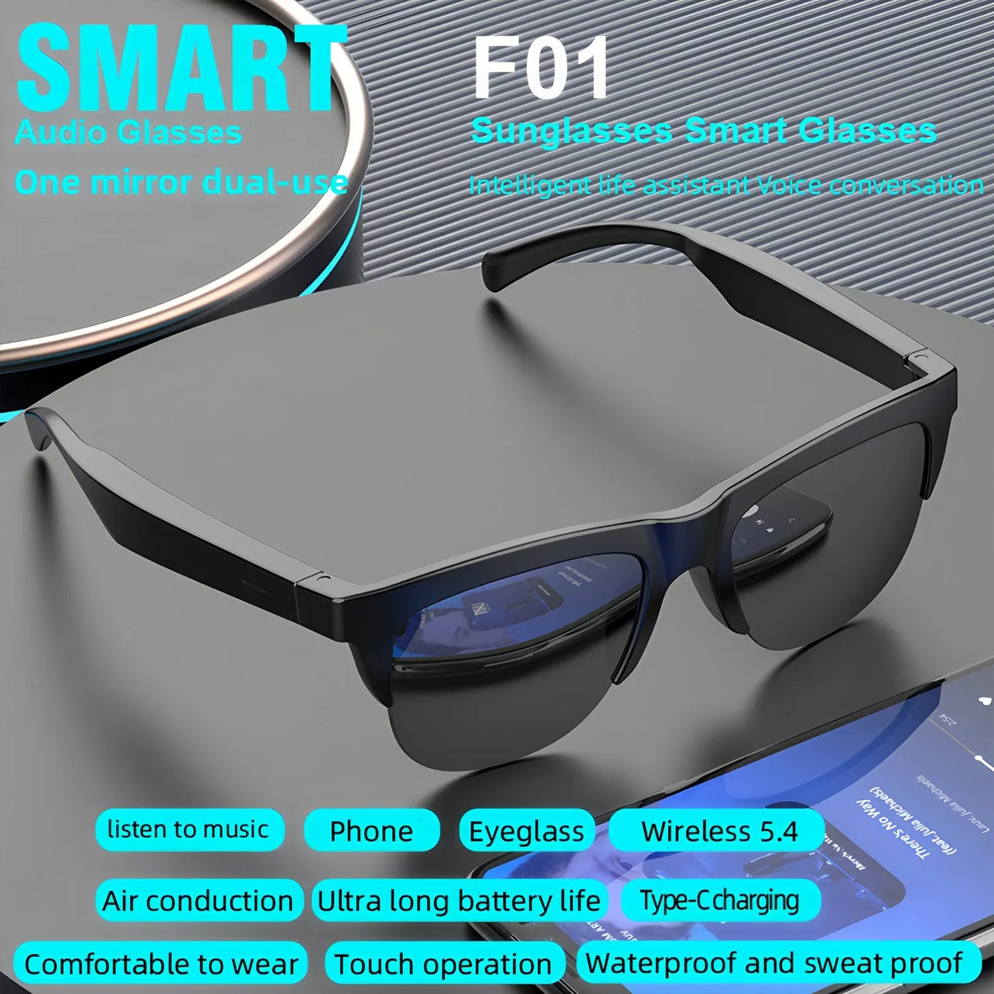 Bluetooth 5.4 Smart Sunglasses UV Protection Touch Control HIFI Wireless Headset Sports Glasses For Men Women