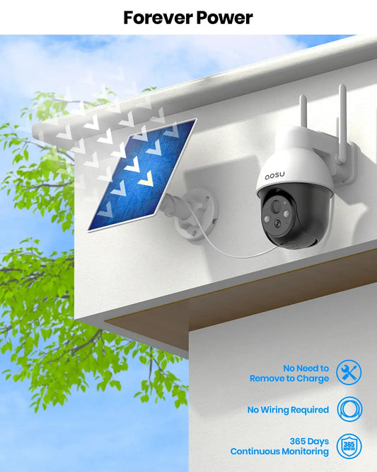 AOSU 3MP PTZ Solar Security Camera Built-in Battery Wireless 2.4Ghz WIFI Camera PIR AI Detection 2-Way Audio Outdoor CCTV Camera - Merit Sell