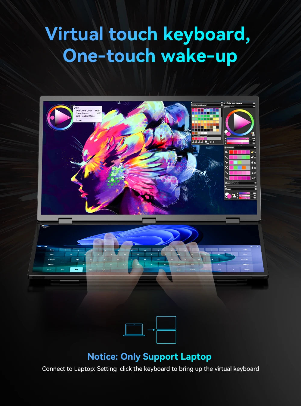 UPERFECT 18.5”100HZ Delta Portable Dual TouchScreen Monitor FHD HDR 360°Rotation Folding Triple Screen Laptop Display Extender