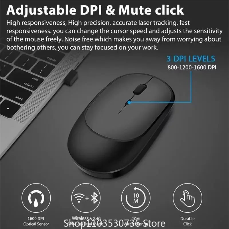 2025 New Wireless Mouse Bluetooth USB Silent Mice Adjustable DPI Ergonomic Design Rechargeable Gaming Mouse For Xiaomi Tablet