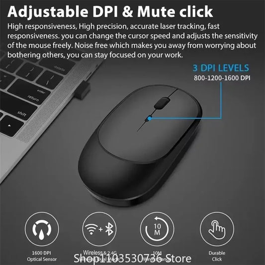 2025 New Wireless Mouse Bluetooth USB Silent Mice Adjustable DPI Ergonomic Design Rechargeable Gaming Mouse For Xiaomi Tablet