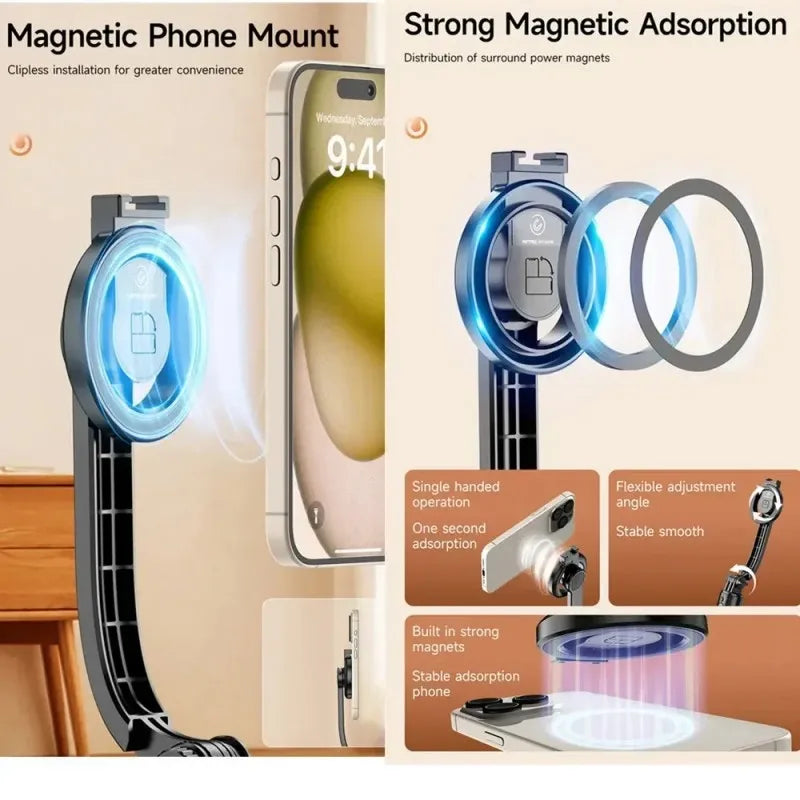 Magnetic Selfie Stick Tripod For Mobile Phone Video Recording Phone Tripod Stand Holder With Bluetooth Remote Phone Photography