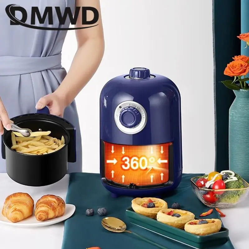 1L Capacity Oil Free Deep Fryer French Fries Chicken Frying Machine Time and Temperature Adjustable Smokeless Mini Bake Oven