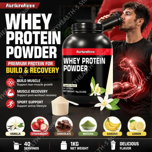 NurtureNova Whey Protein Powder Build Muscle Muscle Recovery Sports Vanilla Flavor Whey Protein Powder 40 Servings 1kg (35.2oz)