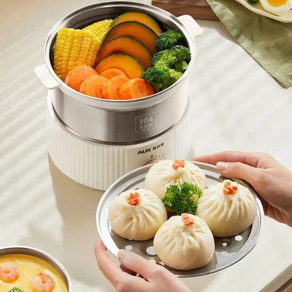 350W Electric Egg Cooker Timed Egg Boiler Breakfast Machine Automatic Steamer Egg Custard Steaming Cooker Food Warmer 2 Layers