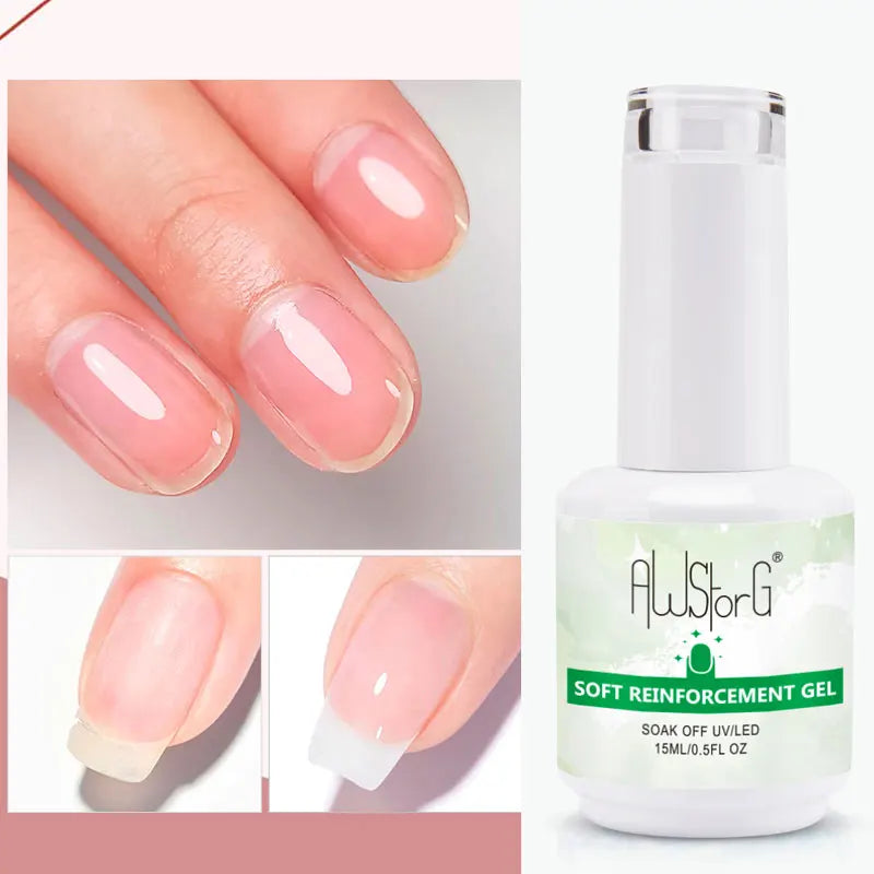 AWStorG 15ML Fiber Builder Nail Gel In A Bottle UV Semi Permanent Clear Pink Nail Strengthener Extension Construction Gel